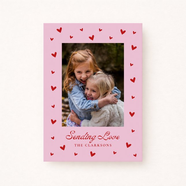 Convites Pink Red Hearts One Photo Valentines Day Card (Criador carregado)