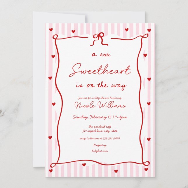 Convites Pink Red Little Sweetheart Baby Shower Invitation (Frente)