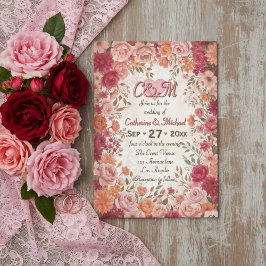 Convites Pink & Red Romantic Rose Spring Floral Wedding