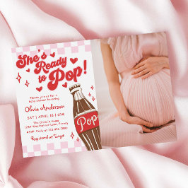 Convites Pink Red She's Ready to Pop Baby Shower Photo