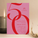Convites Pink Red Shh It's a Surprise 50th Birthday Party<br><div class="desc">Celebrate your 50th birthday with these modern party invitations. Personalize your invitations with your party details and edit text,  fonts and colours.</div>