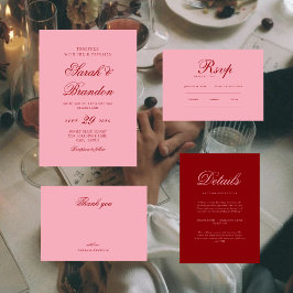 Convites Pink Red Valentines Minimalist Script Wedding