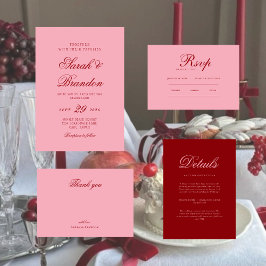 Convites Pink Red Valentines Minimalist Script Wedding