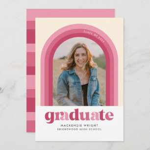 Convites Pink Retro Arch Graduation Announcement