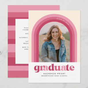 Convites Pink Retro Arch Graduation Announcement