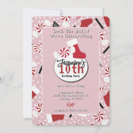 Convites Pink Retro Christmas Peppermint Birthday