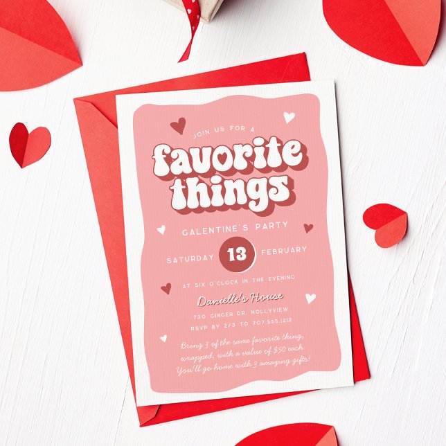 Convites Pink Retro Favorite Things Galentine’s Day Party (Criador carregado)