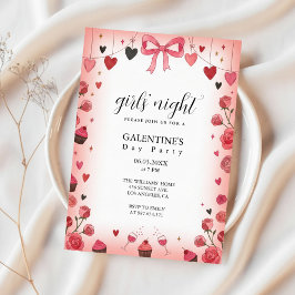 Convites Pink Ribbon Bow Galentine's Invitation