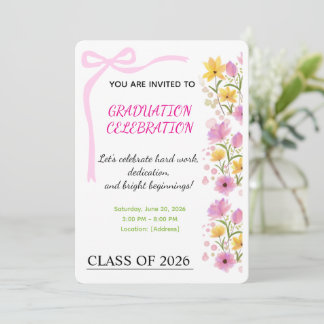 Convites Pink Ribbon Graduation Party Invitation