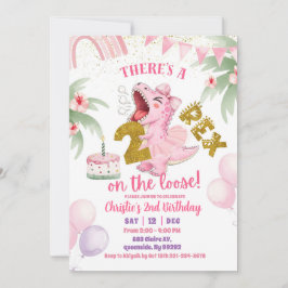 Convites Pink Roaring Dinosaur 2-rex birthday Invitation
