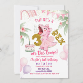 Convites Pink Roaring Dinosaur 3-rex birthday Invitation