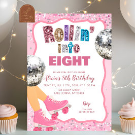 Convites Pink Roller Skate Glitter Sequin Birthday
