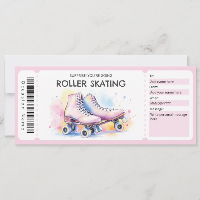 Convites Pink Roller Skating Ticket Gift Certificate (Frente)
