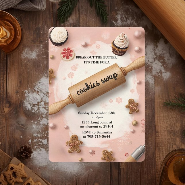 Convites Pink Rolling Pin Cookie Swap (Criador carregado)