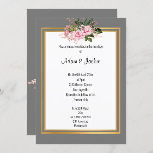 CONVITES PINK ROSE DOURADA TRIM ELEGANTE CINZA DE CASAMENTO