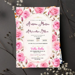 Convites Pink Rose Elegant Floral Romantic Blush Rose