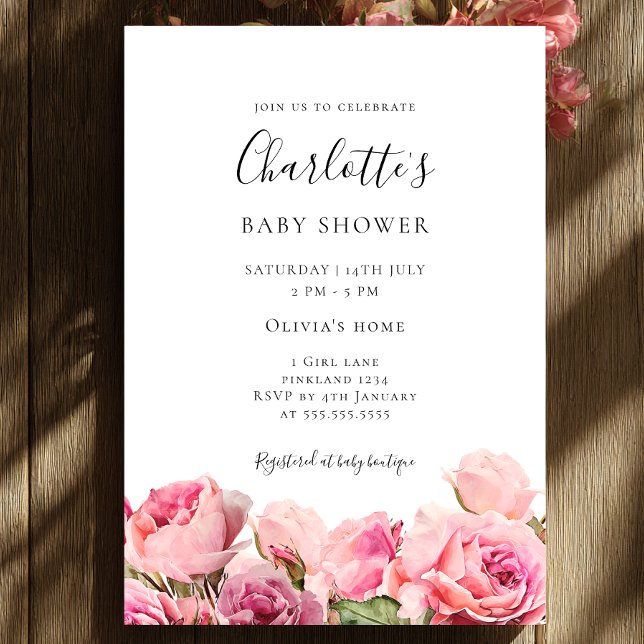 Convites Pink Rose Girl Baby Shower Invitation (Criador carregado)