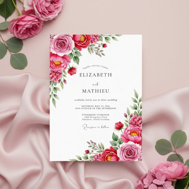 Convites Pink Rose Painterly Flourish Wedding (Criador carregado)