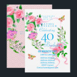 Convites Pink Rose Ribbon 40th  Birthday Invitation<br><div class="desc">Lovely and elegant rose with butterfly.  You can changes the texts to your choice.
Suitabe for 40th,  50 th,  60th,  70th etc.</div>