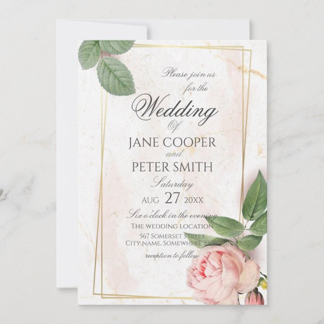 Convites Pink rose Wedding Invitation (Frente)