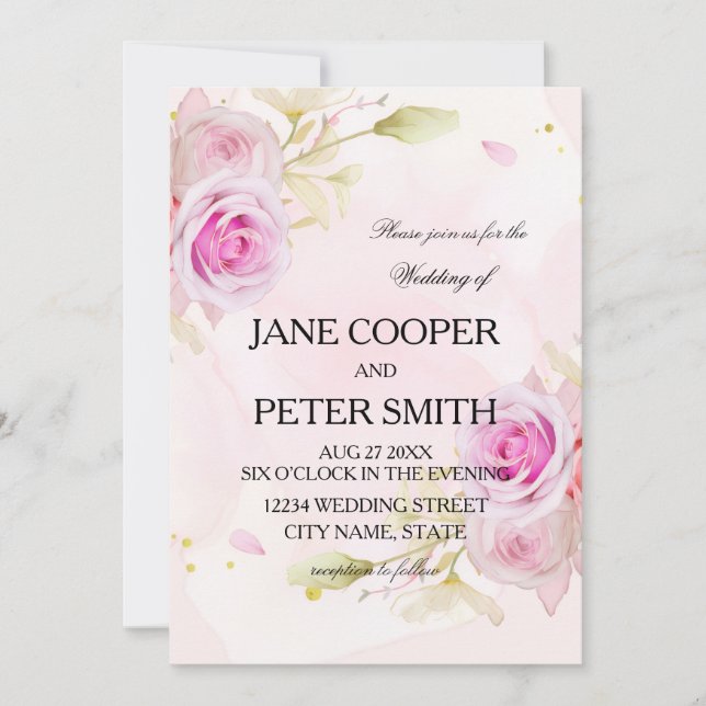 Convites Pink roses arrangement Wedding Invitation (Frente)