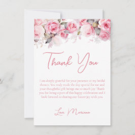 Convites Pink Roses Bridal Shower Thank You Card