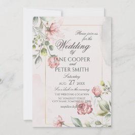 Convites Pink Roses floral Wedding Invitation