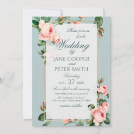 Convites Pink roses floral Wedding Invitation