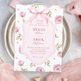 Convites Pink roses pattern bow wedding