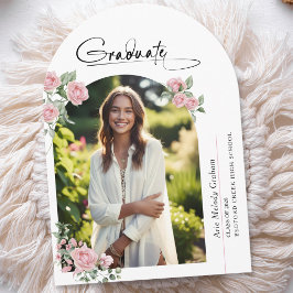 Convites Pink Roses Script Photo Graduation Announcement