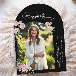 Convites Pink Roses Script Photo Graduation Announcement