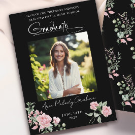 Convites Pink Roses Script Photo Graduation Announcement