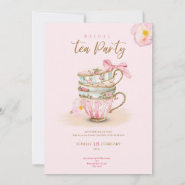 Convites Pink roses tea party bridal shower chic invitation
