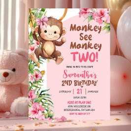 Convites Pink Safari Monkey See Monkey Two 2nd Birthday