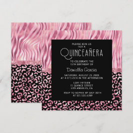 Convites Pink Safari Tiger Leopard Shimmer Quinceañera