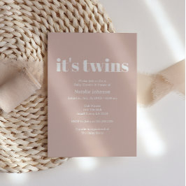 Convites Pink Sandstone Typography Twins Baby Shower
