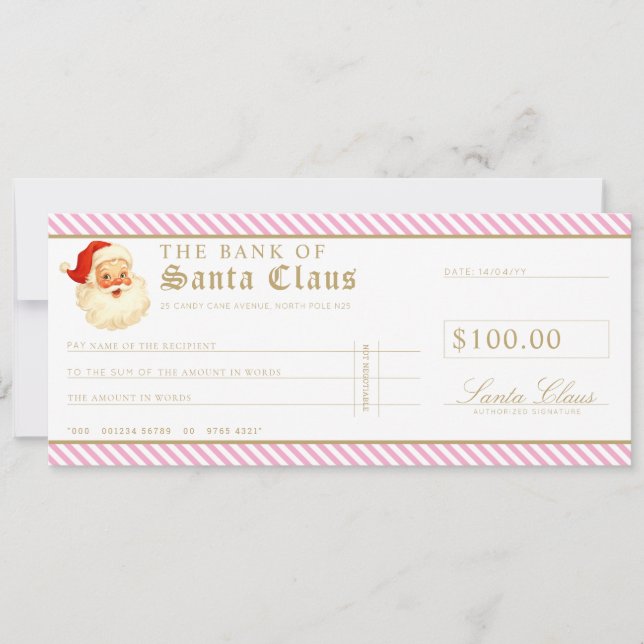 Convites Pink Santa Cheque Gift Voucher Card (Frente)