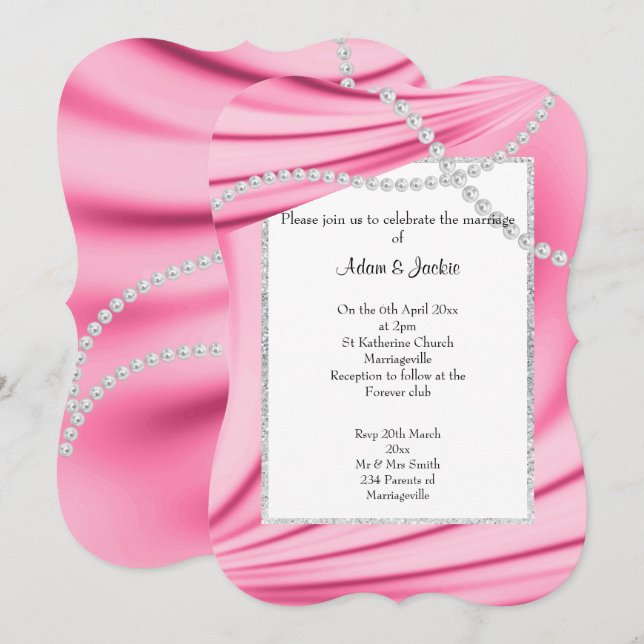 CONVITES PINK SATIN, DIAMANTES E PEARLS CASAMENTO ELEGANTE  (Frente/Verso)