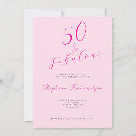 Convites Pink Script Fifty and Fabulous 50th Birthday Party