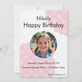 Convites Pink Shippo Photo Birthday Invitation | Editable