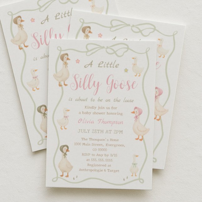 Convites Pink Silly Goose Baby Shower Invitation (Criador carregado)