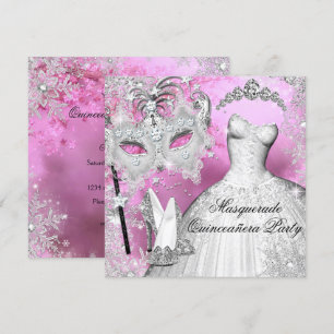 Convites Pink Silver Princess Quinceanera Mascarada