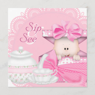 Convites Pink Sip and See Baby Girl Chá