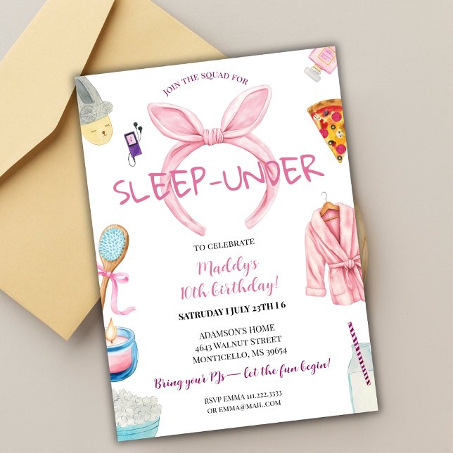 Convites Pink Sleep Under Pajama Slumber Birthday Party (Criador carregado)