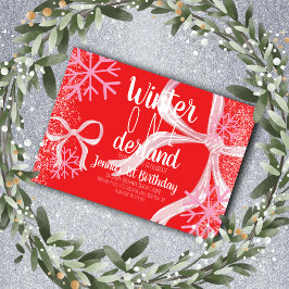 Convites Pink Snowflake Snowy Script First Birthday Bow