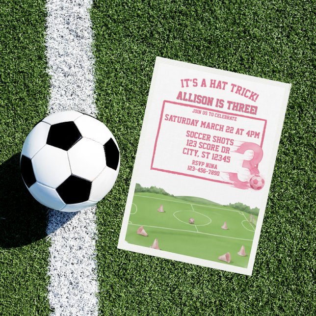 Convites Pink Soccer Hat Trick, 3rd Birthday (Criador carregado)