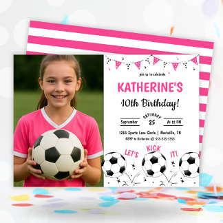 Convites Pink Soccer Photo Birthday