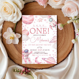 Convites Pink Space 1st Trip Around the Sun Invite