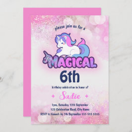 Convites Pink Sparkle Magical Any Age 6 Birthday