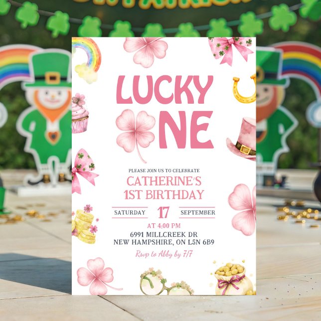 Convites Pink St Patrick Lucky One Kids First Birthday (Criador carregado)